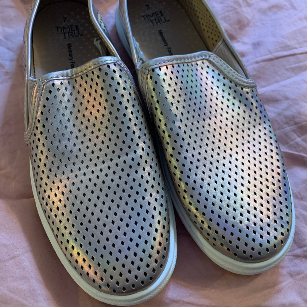 Holographic Rose Gold Slide On Flats